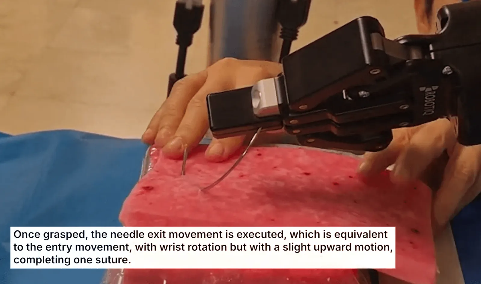 Autonomous suturing: needle exit with wrist rotation