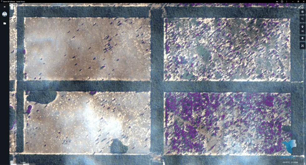 HD map showing unproductive areas and weeds in a field