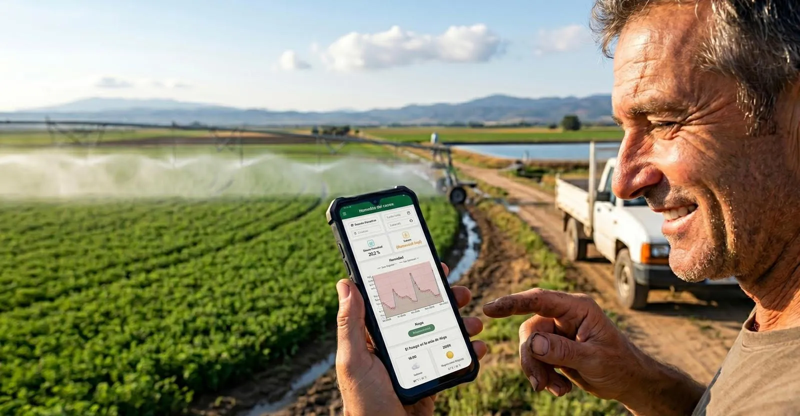 Crop field under precision irrigation